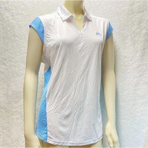 Footjoy womens golf top shirt sz L large white/surf blue‎ interlock New NWT $75